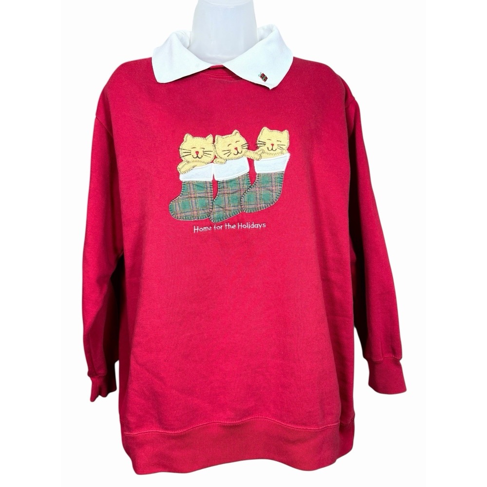 Bobbie Brooks Women's M Christmas Sweatshirt Cats Stockings‎ Red Holiday Cute
